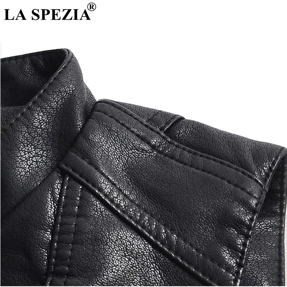 LA SPEZIA Black Vest Women Biker Short Waistcoats Ladies Belt Faux Leather Zipper Punk Fashion Female Autumn Sleeveless Jackets
