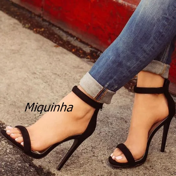 

Trendy Chick Black Suede Band-let Thin High Heels Women Sexy Ankle Strap Gladiator Sandals Fashion Stiletto Heel Dress Shoes Hot