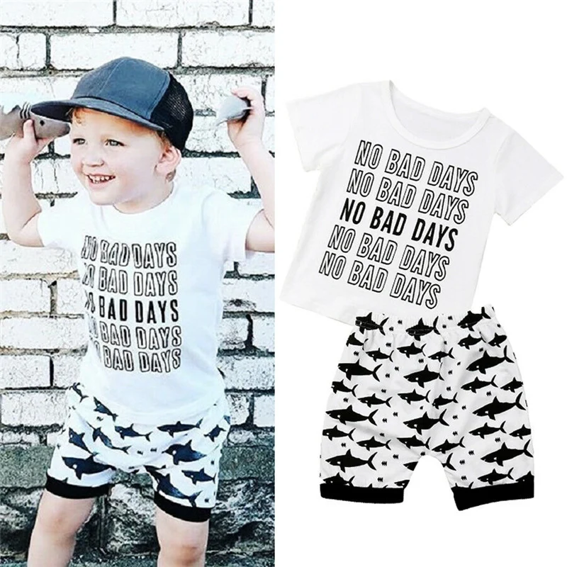 

Emmababy Boys Clothing Two-Pieces Sets Fashion Casual O-Neck Pullover Short Sleeve Shirt Top and Short Pants Letter Print Beach