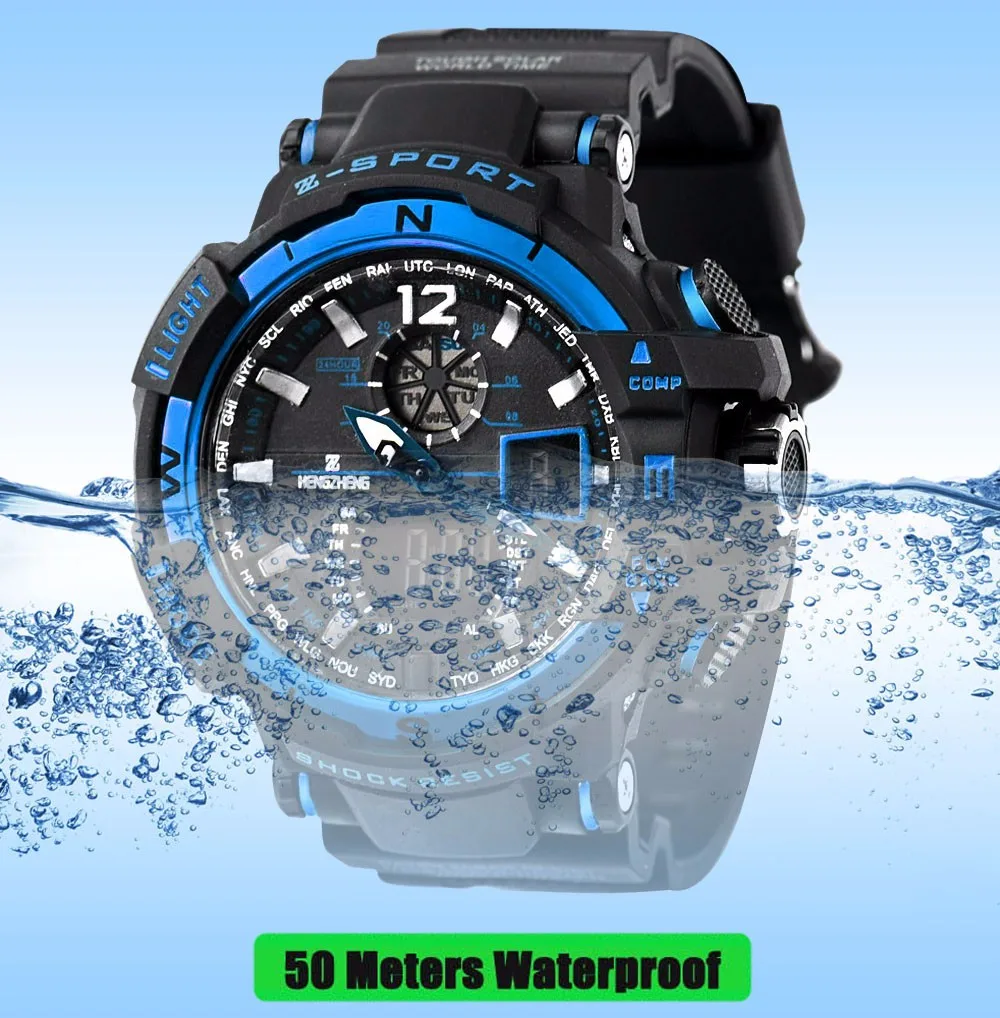 Black Light Sport Watch Clock Men Rubber Band LED Digital Sports