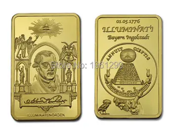 

Rare 1 Oz MASONIC GOLD BAR ILLUMINATI Gold Bar Illuminati Masonic Freemason bar in 24k gold clad 5pcs/lot free shipping