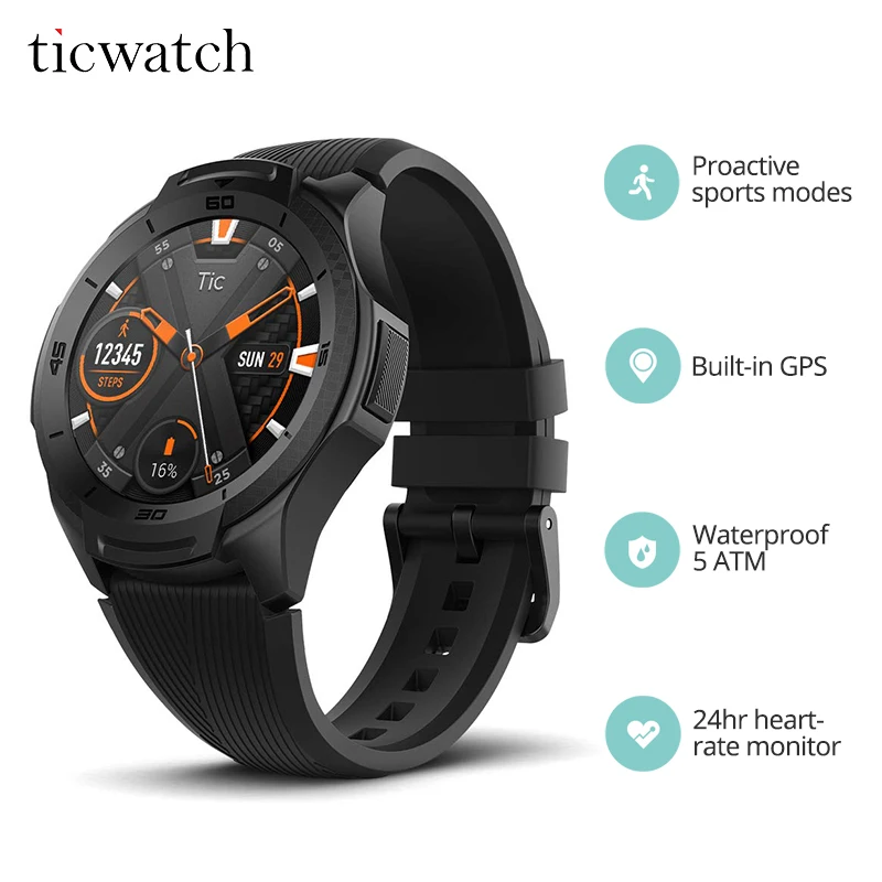 Смарт часы Ticwatch S2 с Bluetooth Wi Fi ОС Google фитнес умные для активного отдыха 5 АТМ