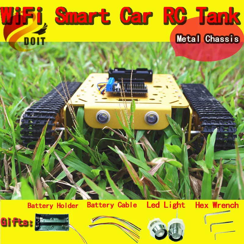 

DOIT Wireless WiFi RC Full Metal Tank T200 from NodeMCU Development Kit with L293D Motor Shield DIY RC Toy
