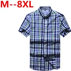 9XL 8XL 6XL 4XL Для мужчин с короткими рукавами рубашка в клетку Лето Англия рубашка Для мужчин s slim fit Рубашки повседневные рубашки с коротким