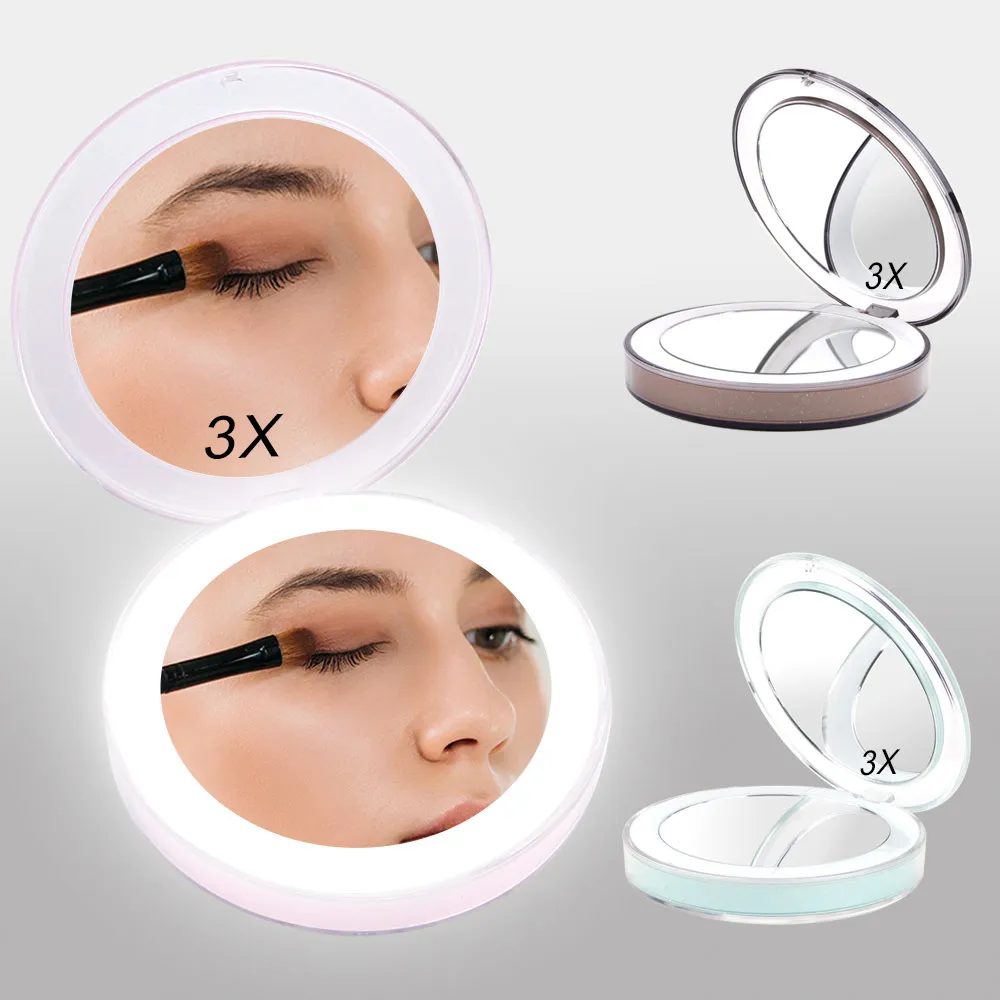 

11 Lights Travel Makeup Mirror 1X/3X Magnifying Glass LED Compact Pocket Woman Hand Mirrors Micro USB Cable for Beauty Cosmetic