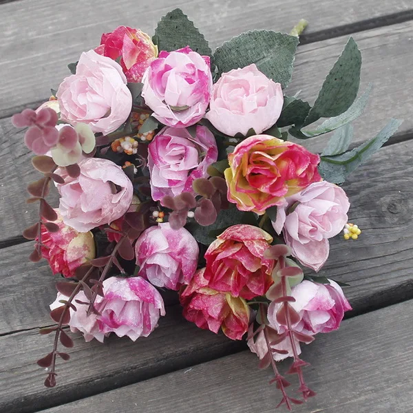 Мини Поддельные чайные розовые цветы пиона для дома свадебный Декор искусственные розы Penoy букет бутон для декора комнаты - Цвет: Fuchsia