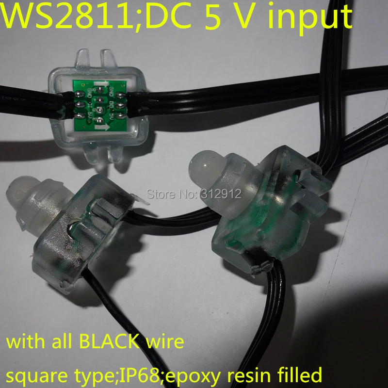 DC5V WS2811 светодиодный смарт-строка, адресуемых, со всеми черный провод, IP68 Номинальная; заполнение эпоксидной смолой; 50 шт. нитке