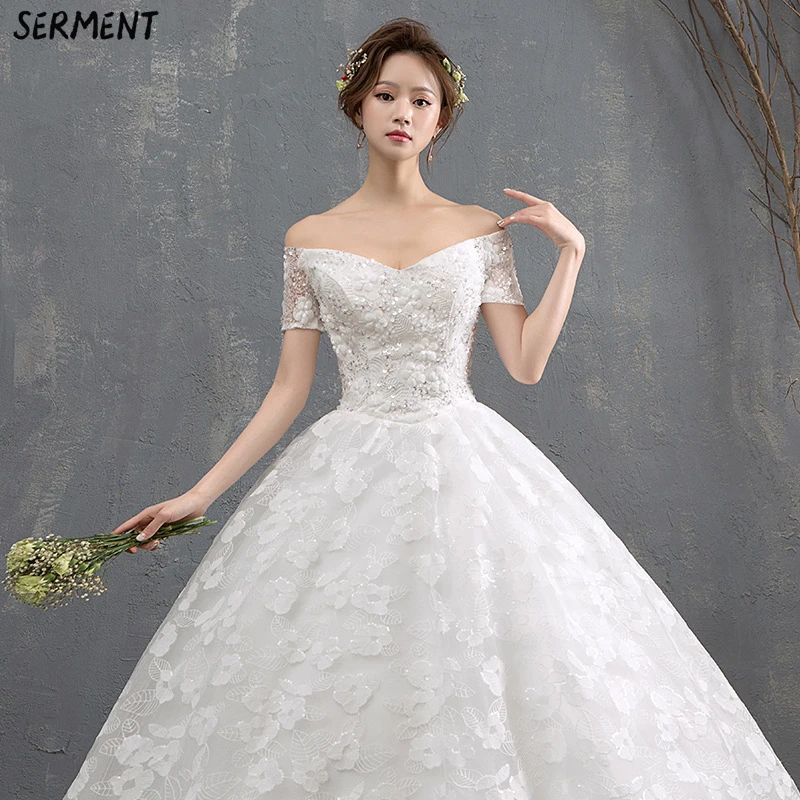 

Wedding Dress 2019 New Summer Paragraph Word Shoulders In The Sleeves Bride Large Size Pettiskirt Women