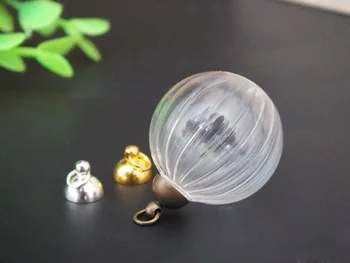 

Free ship!! 30pcs 25mm Pumpkin striped ball shape glass globe with 3 color cap pendant art necklace diy glass vial pendant