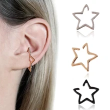 LNRRABC 1 PC boucles d'oreilles femme sans allergie Clip d'oreille femmes Simple Punk 3 couleurs or argenté noir évider étoile Jwelry(China)