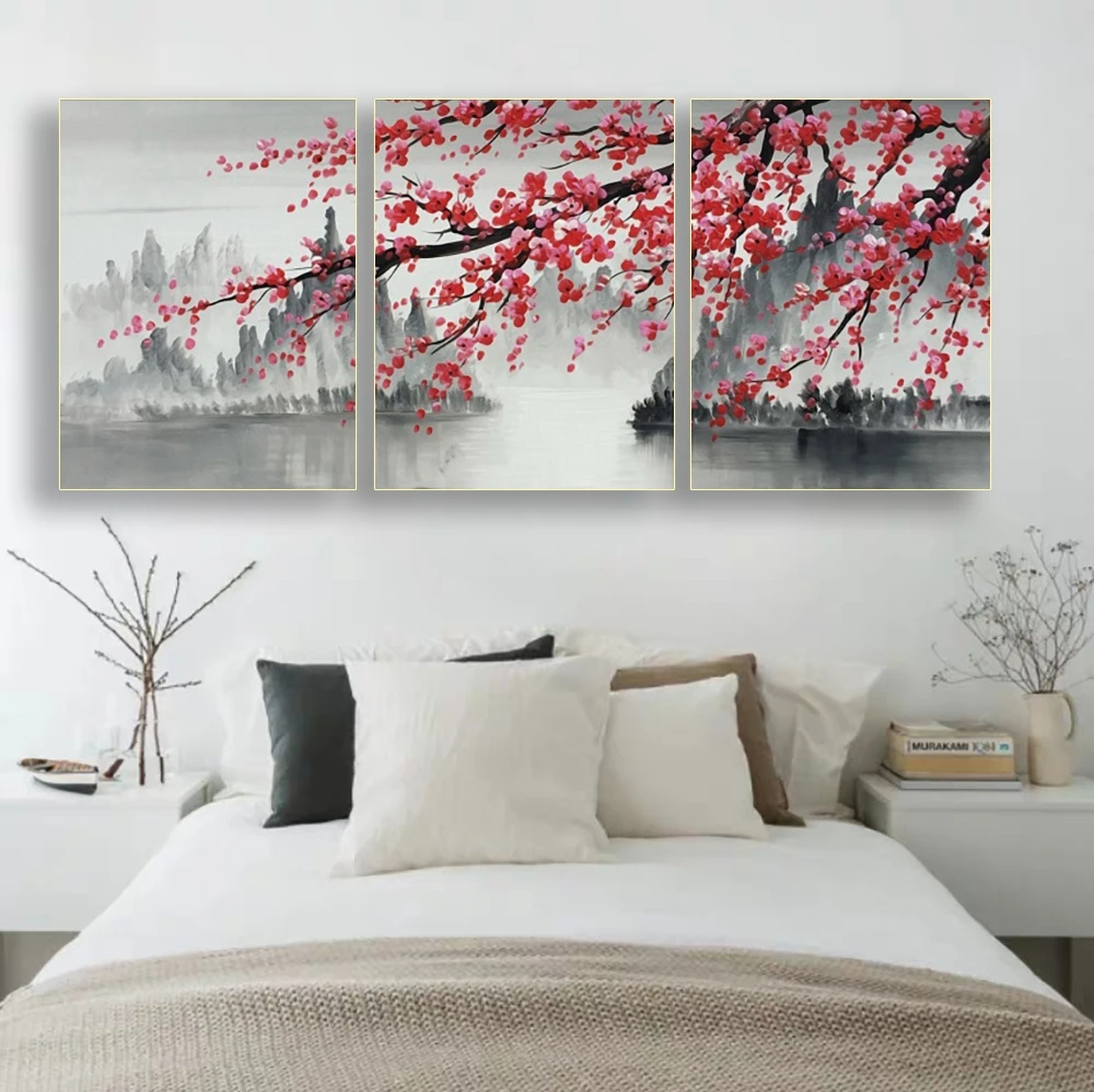 Günstig Laeacco Leinwand Chinesische Kunst Malerei Kalligraphie Poster und Drucke Pflaume Blume Wand Kunstwerk Bilder für Wohnzimmer Wohnkultur