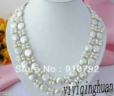 

free shipping >>>>>11-13mm WHITE RICE/COIN FRESHWATER CULTURED PEARL NECKLACE 34