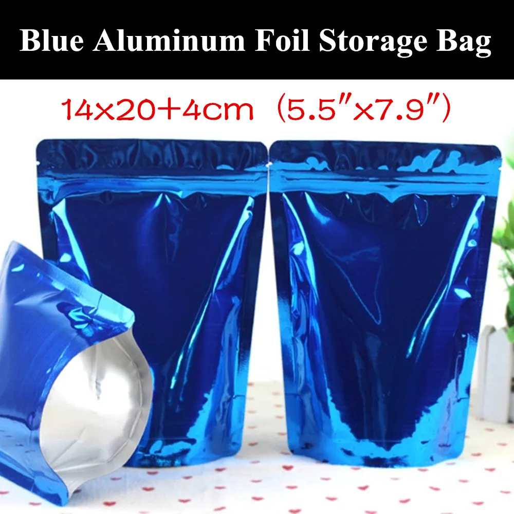50pcs 14x20+4cm (5.5"x7.9") 280micron Blue Color Aluminum Foil Ziplock