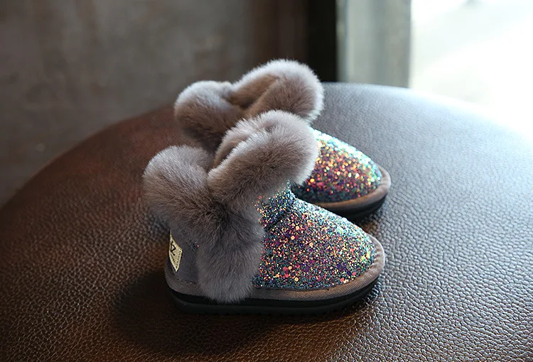 Шикарные ботинки с блестками для девочек; зимняя обувь для девочек; розовые ботинки; детские зимние ботинки; резиновые сапоги для маленьких девочек