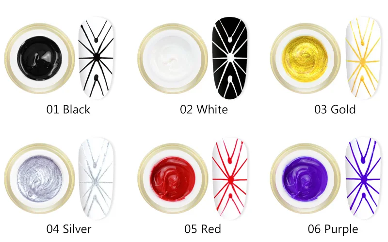 venalisa гель для ногтей с цветным пауком, 6 цветов, золотой и серебряный цвет, шнурок для ногтей, УФ led, впитывается, 3d гель-лайнер для ногтей