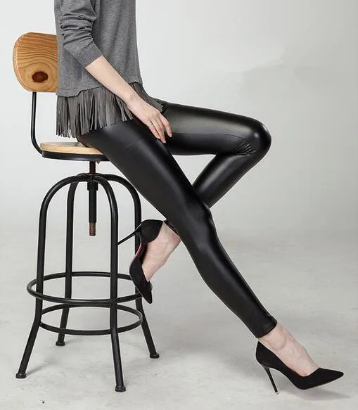 Faux Leather Leggings Navy Blue Sexy Women Leggins Thin Black Leggings Calzas Mujer Leggins Plus