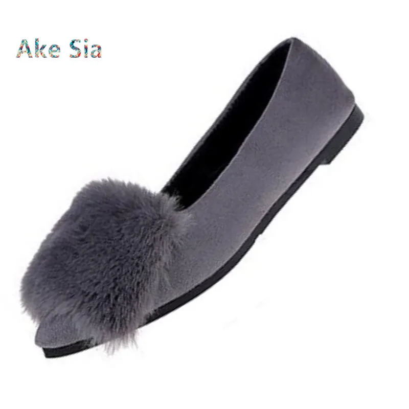 

0 2017 autumn winter high quality Flock Flat Women's Shoes Pointed Toe Plush Shallow women Casual Loafers shoes a0001