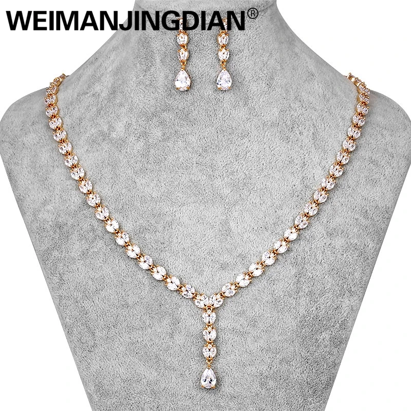 WEIMANJINGDIAN длинные Подвески кубический цирконий CZ Кристалл ожерелье и серьги
