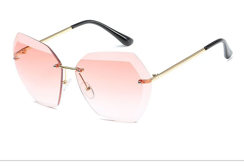 Винтажные Солнцезащитные очки для женщин и мужчин, брендовые, без оправы, прямоугольные солнцезащитные очки для женщин, Ретро стиль, металлическая оправа, прозрачные линзы, розовые оттенки