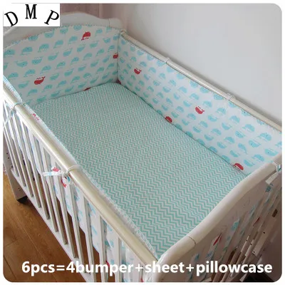 

Promotion! 6PCS Crib Baby Bedding Set Cotton Newborn Baby Bumper Crib Cartoon Bed Set Unisex,(bumpers+sheet+pillow cover)