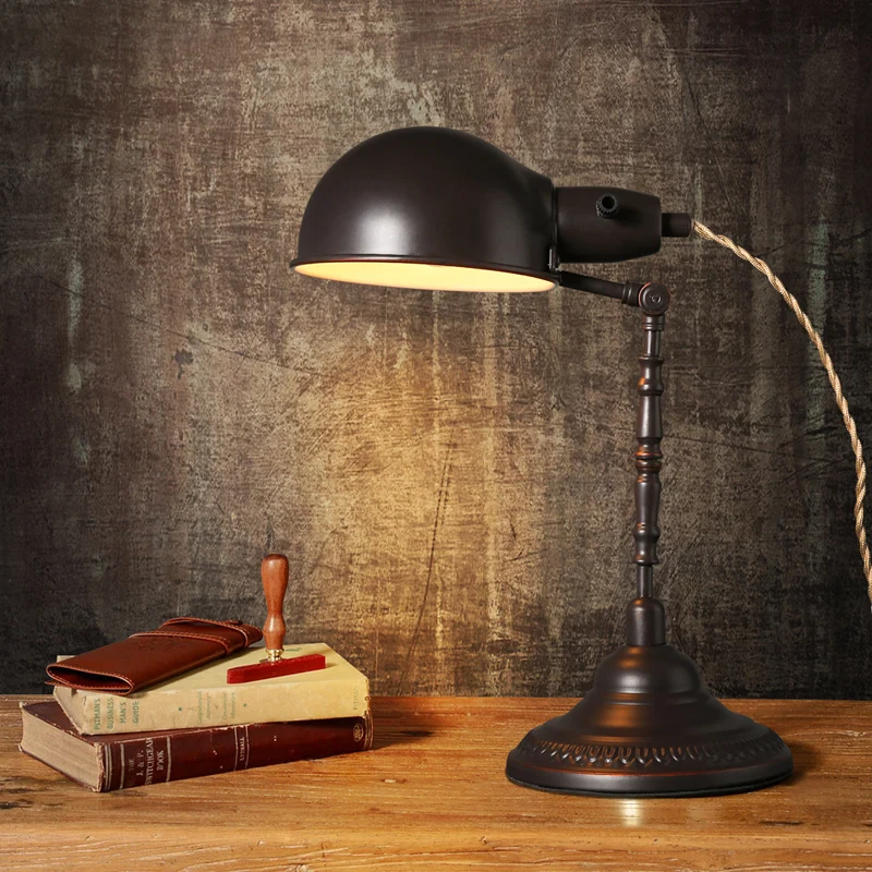 Vintage Novelty Plated Foldable Desk Lamp Retro Loft LED Table Light