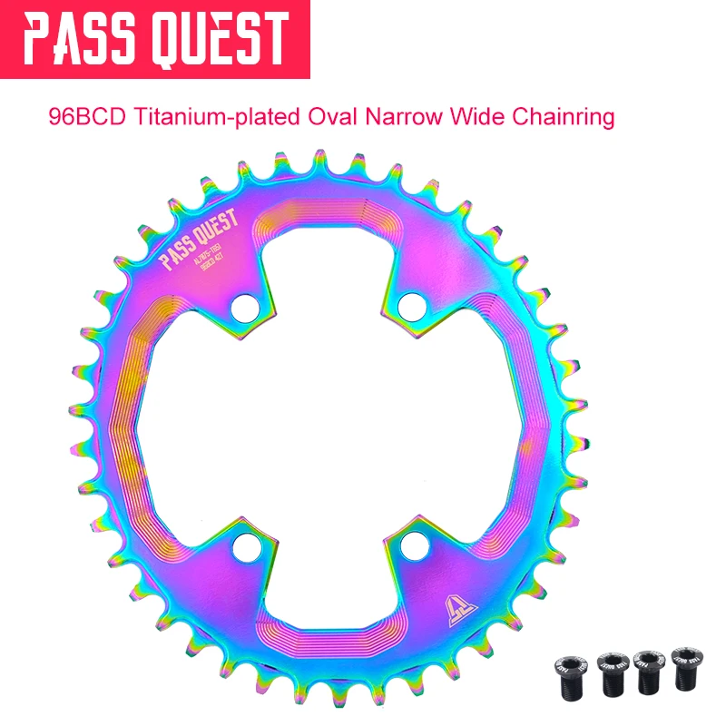 

PASS QUEST Titanium-plated OVAL 96BCD Ellipse MTB Narrow Wide Chainring 32T-42T Bike Bicycle Chainwheel Crankset