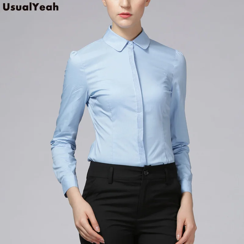 Новинка, Женская Облегающая рубашка, блуза, в полоску, с отложным воротником, формальная, с длинным рукавом, офисная, рабочая одежда, облегающая, синяя, белая, SY0289 S-XXL
