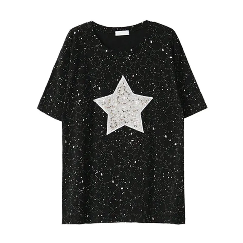 Summer 2018 New Fashion Plus Size T shirt Women Star Patterns Sequined Short Sleeve Loose Casual Tee Shirt Tops Summer 2018 New Fashion Plus Size T shirt Women Star Patterns Sequined Short Sleeve Loose Casual Tee Shirt Tops