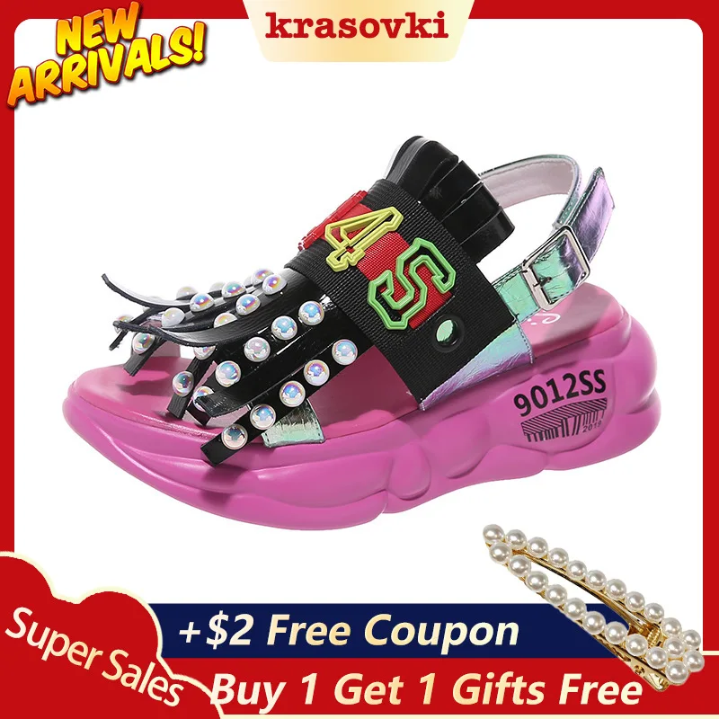 

Krasovki Sandals Women Summer Ins Thick Bottom Dropshipping Muffin Bottom Fisherman Fashion Water Drill String Bead Women Shoes