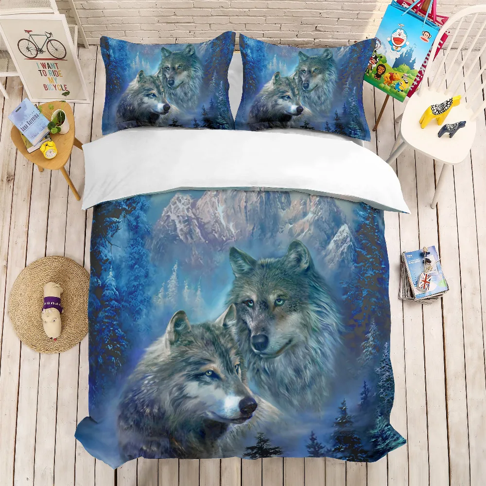 

MUSOLEI 3D print Duvet Cover Set Wolf in the mountains bedding set Bed Sheet Twin queen king