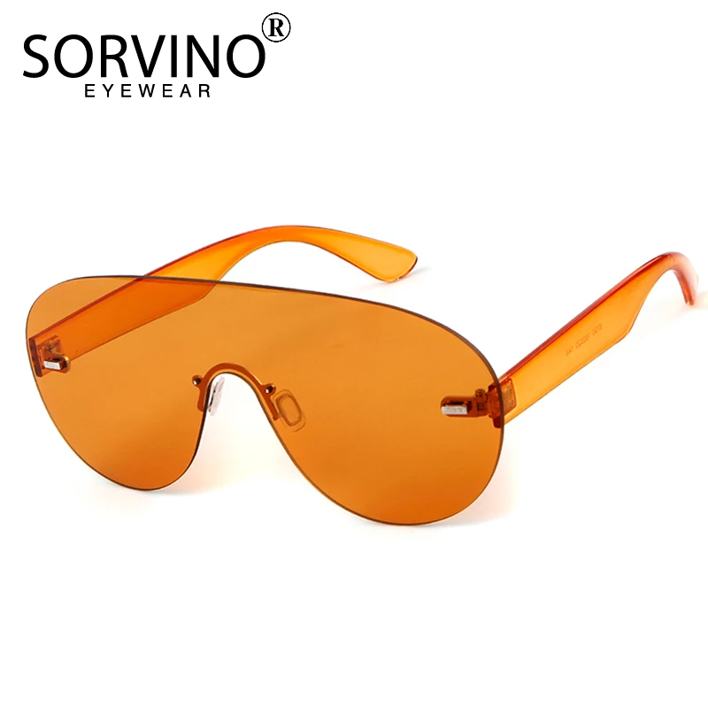 

SORVINO Futuristic Oversized Rimless Shield Sunglasses 2018 Men Women 90s Designer Orange Windproof Big Sun Glasses Shades SP110