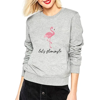 

2018 Fall/Winter New Fashion Women Sweatshirt Gray Flamingo Printed Cartoon Plus Size Pullovers Vintage Sweatshirts