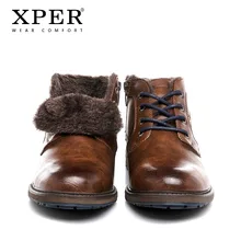 XPER/Теплые Зимние ботильоны, мужские Модные мотоботы в римском стиле, меховая одежда, удобная осенне-зимняя обувь, мужская ажурная обувь # XHY12507BR/M