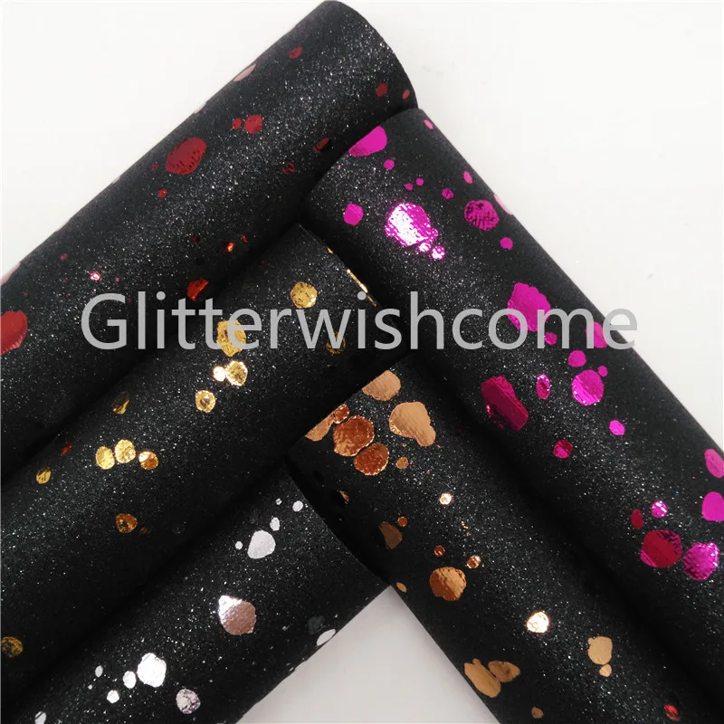 

Glitterwishcome 21X29CM A4 Size Printed Glitter Fabric, Synthetic Leather,Stretch Faux PU Leather fabric Vinyl for Bows, GM436B