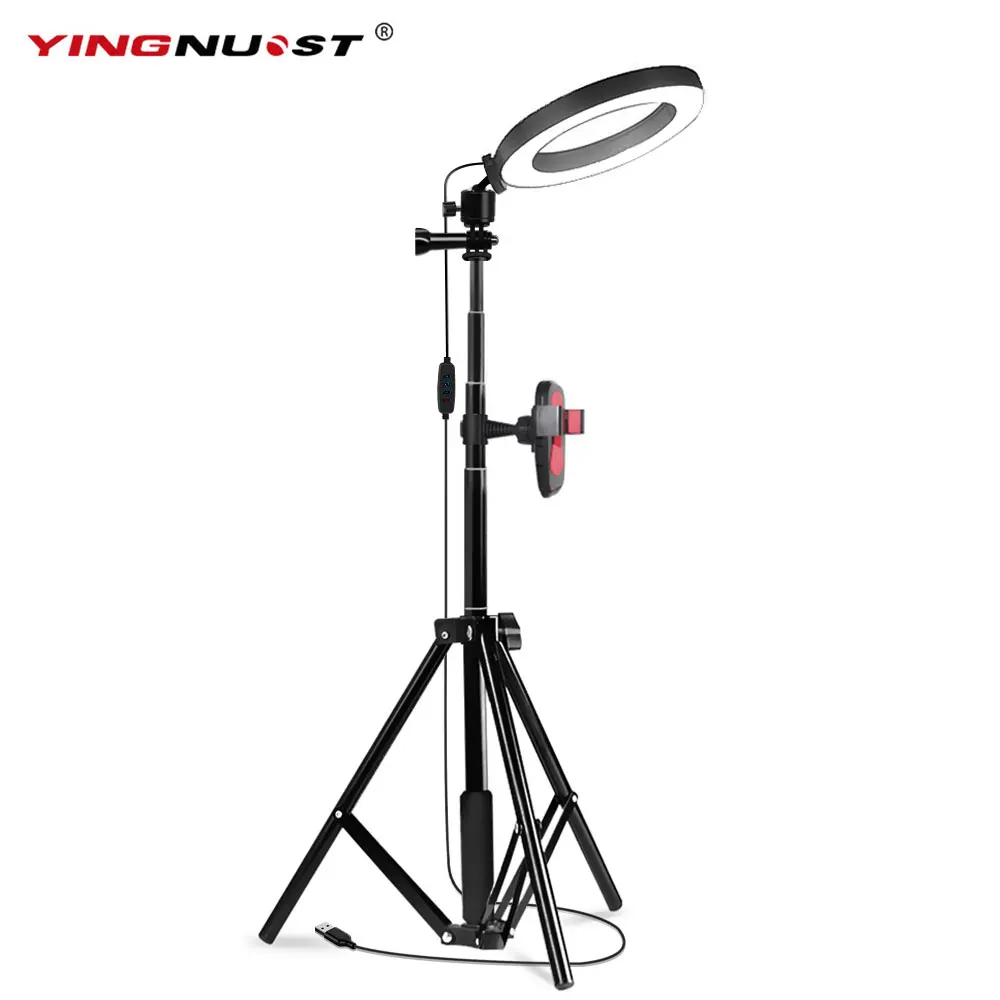 

3200K-5600K Dimmable LED Ring Light 1.8M Tripod Stand Kit 6/8/10'' Selfie Ring Lamp & Phone Holder for Live Stream Photo Studio