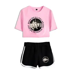 Billie Eilish Лето 2019 г. хлопок для женщин розовый спортивный костюм комплект одежды 2 шт. женские костюмы Шорты для укороченный Топы