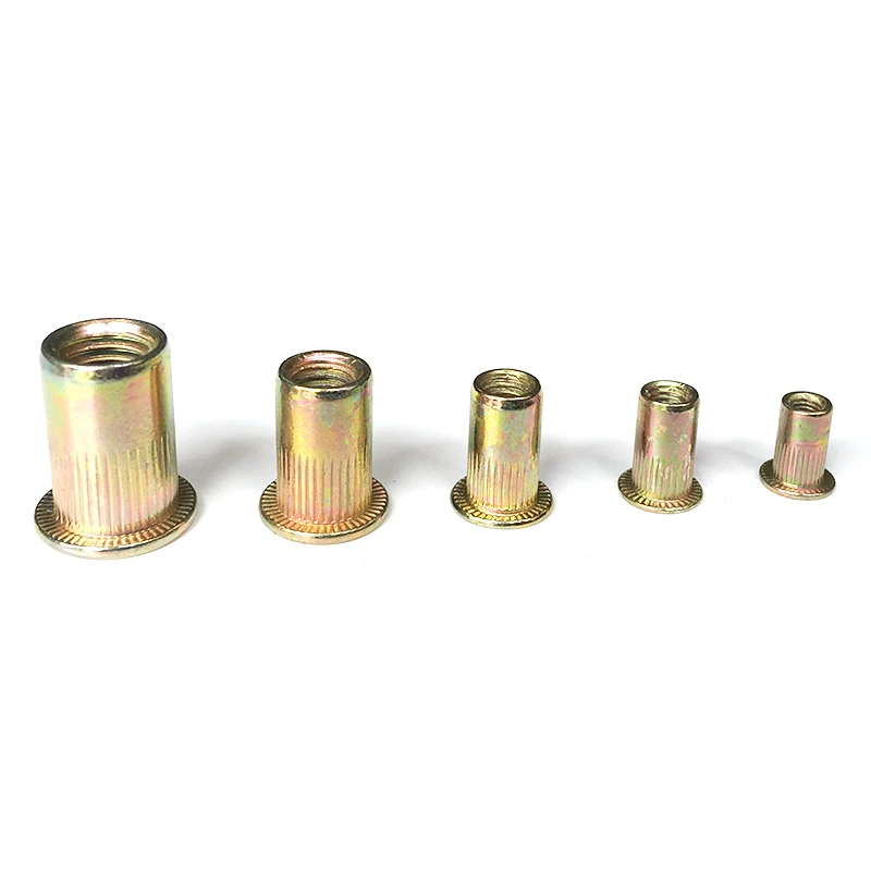 

100Pcs/set M3 M4 M5 M6 M8 Zinc Plated Knurled Nuts Flat Head Threaded Rivet Insert Cap Rivet Nut Assortment