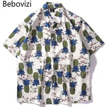 

Bebovizi Mens Streetwear Hipster Full Pattern Printed Short Sleeve Shirts Hip Hop Harajuku Hawaiian Shirt Casual Loose Shirt