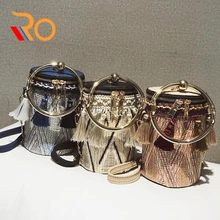 Женское народное ведро цилиндрическая плетеная солома сумки этнические бочонок кисточки с цепочкой, на молнии плечо через плечо пляжная сумка