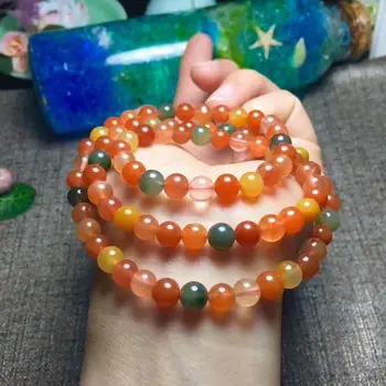 

Natural Color Collection Agate Gemstone Round Beads Bracelet AAA 3rows