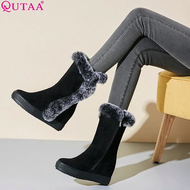 

QUTAA 2019 Women Ankle Boots Fashion Women Shoes Platform Zipper Round Toe Wedges Heel Winter Boots Women Shoes Size 34-40