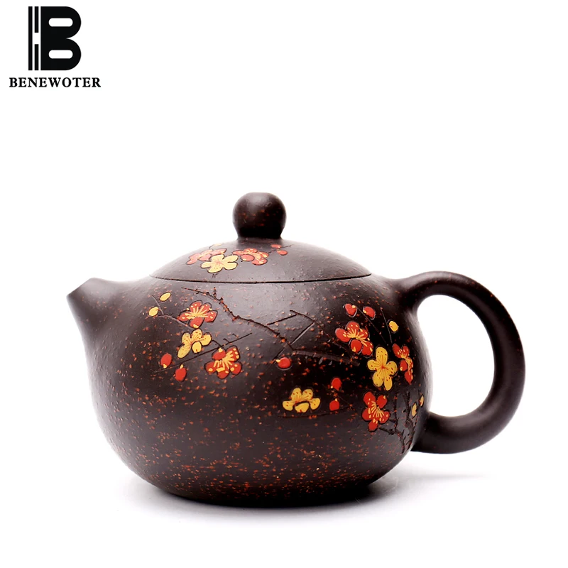 180cc Yixing Purple Clay Teapot Hand Painted Plum Flower Pattern Raw Ore Hei Jin Sha Mud Zisha Xishi Pot Oolong Tea Puer Kettles |