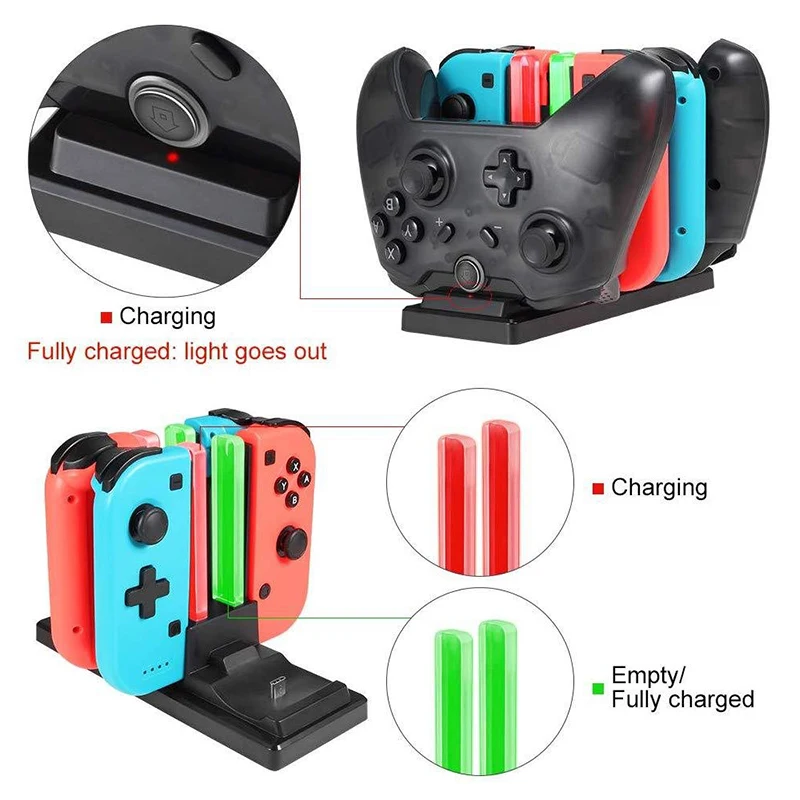 6 в 1 зарядная док станция для Nintendo Switch Joy con Pro контроллер подставка зарядное