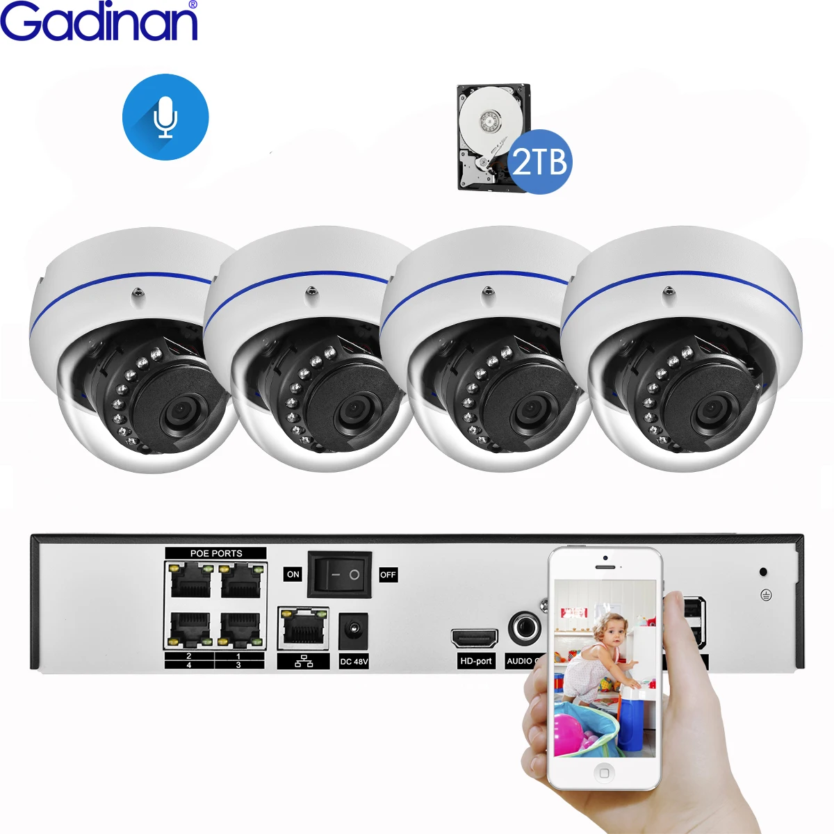 Gadinan 4CH 5.0MP домашний NVR POE CCTV система 1080P Аудио Звук металлическая наружная камера ИК ночного видения комплект наблюдения