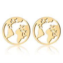 Модные простые серьги, Карта мира, серьги для женщин, туристический подарок, винтажные круглые сережки-гвоздики, ухо, ювелирные изделия, подарок для девочек