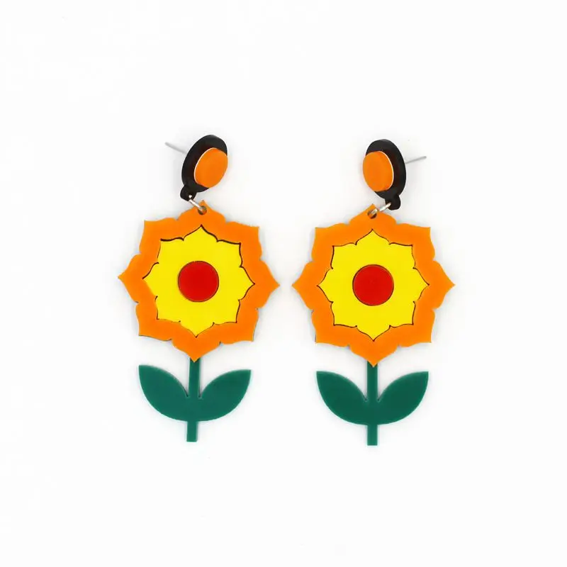 

New Flower Earrings For Women Fashion Jewelry Long Acrylic Jewelry