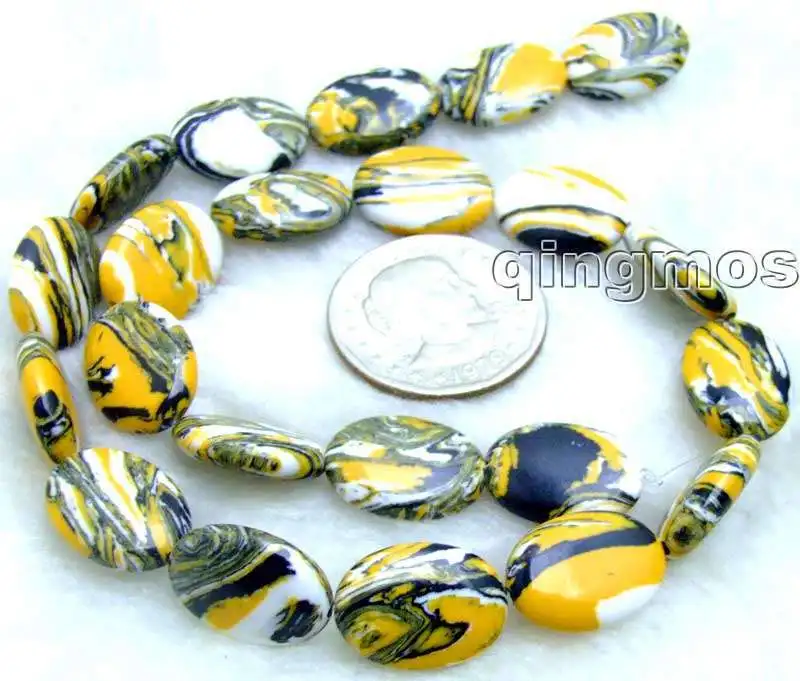 

Big 13*18mm Yellow Multicolor Oval shape Stone beads strands 15" -los583