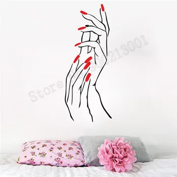 

Fashion Hands Nails Room Sticker Women Nails Shop Salon Wall Decoration Vinyl Art Removeable Home Decor Modern Mural LY757
