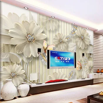 

Custom Photo Wall paper 3D Stereoscopic Jewelry Diamond Flower Wall Painting Modern Living Room Sofa TV Backdrop Mural Wallpaper