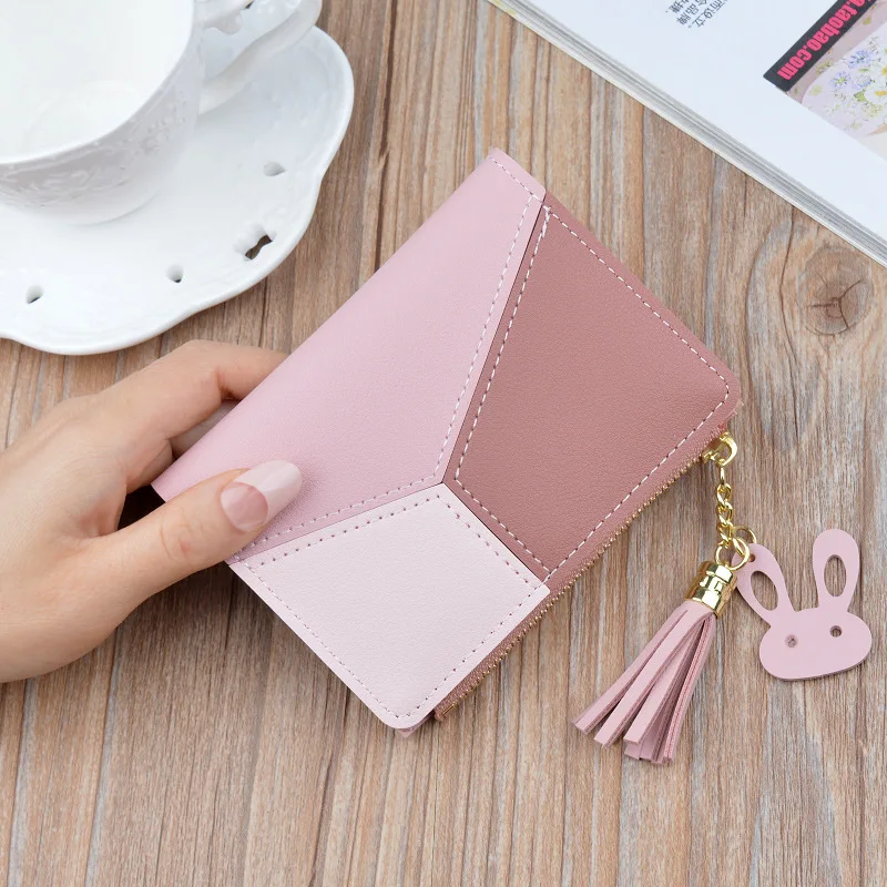 New Arrival Wallet Short Women Wallets Zipper Purse Patchwork Panelled Wallets Trendy Coin Purse Card Holder Leather